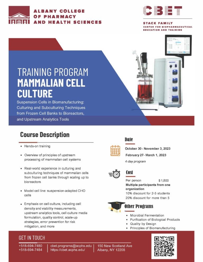 MAMMALIAN CELL CULTURE TRAINING PROGRAM FLYER